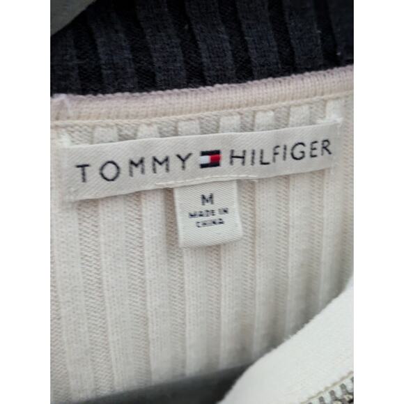 Tommy Hilfiger Sweater Ribbed Knit Quarter Zip Turtleneck Spell Out Y2K Size M - Picture 12 of 14